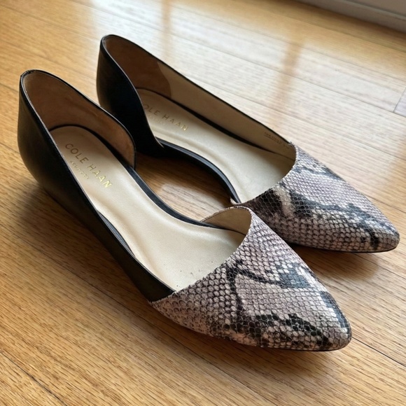 Cole Haan Amalia Skimmer Snakeskin Leather d’Orsay Flats Black 9 - Picture 2 of 5